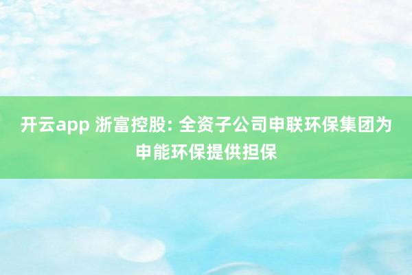 开云app 浙富控股: 全资子公司申联环保集团为申能环保提供担保